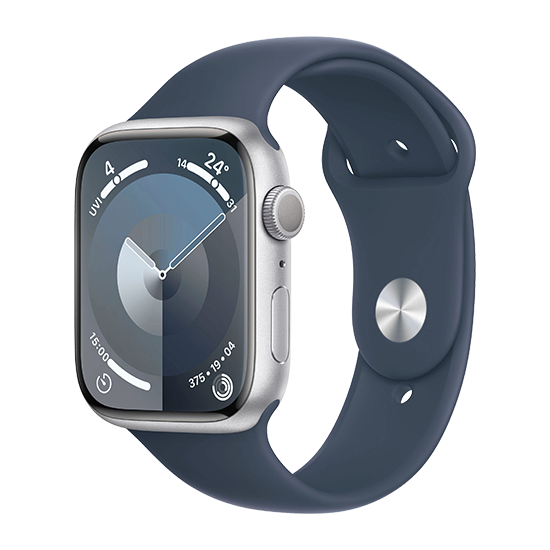 Apple Watch 45mm Silver Alu Case Sport Band Storm Blue