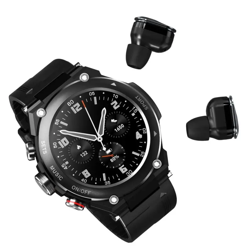 Lemfo T92 Smartwatch Med Indbygget Tws Høretelefoner Smartur Sort
