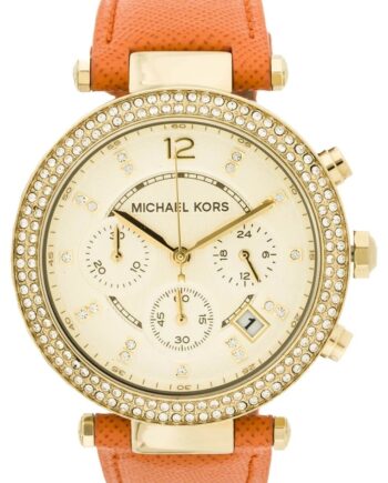 Michael Kors Parker Gold Dial Orange Leather Dameur Mk2279