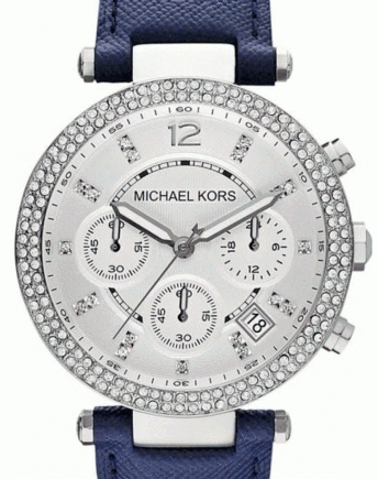Michael Kors Parker Silver Dial Blue Leather Dameur Mk2293