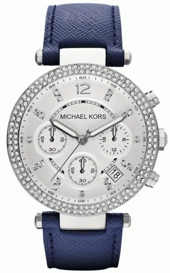 Michael Kors Parker Silver Dial Blue Leather Dameur Mk2293