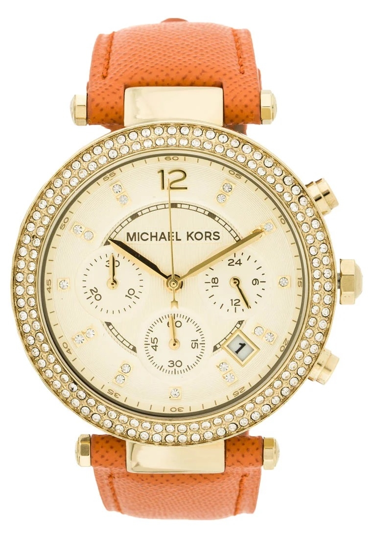 Michael Kors Parker Gold Dial Orange Leather Dameur Mk2279